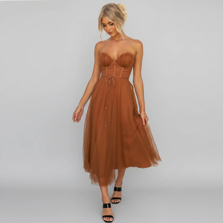 Spaghetti Strap A-Line Midi Dress for Women