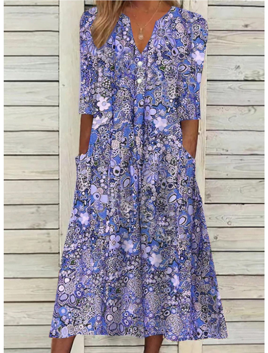 Summer Dresses for Women – V-Neck Printed Design | Relaxed Fit & Side Pockets