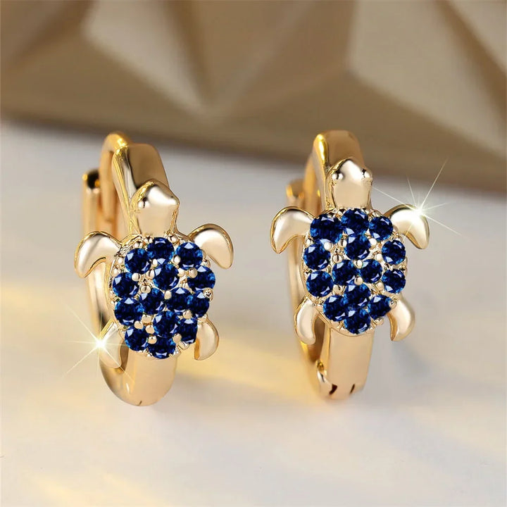 Sea Turtle Hoop Earrings with Sparkling Zircon