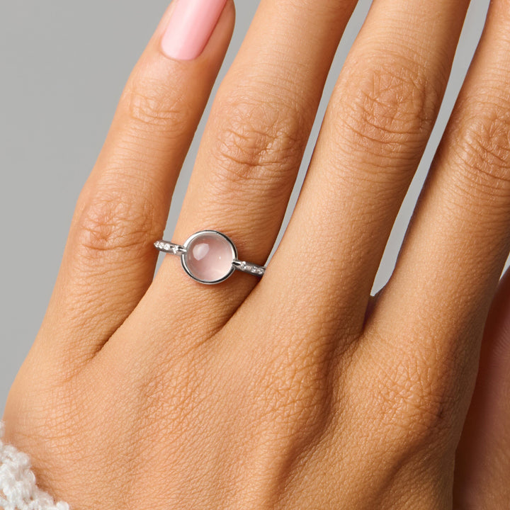Rose Quartz Engraved Band Ring