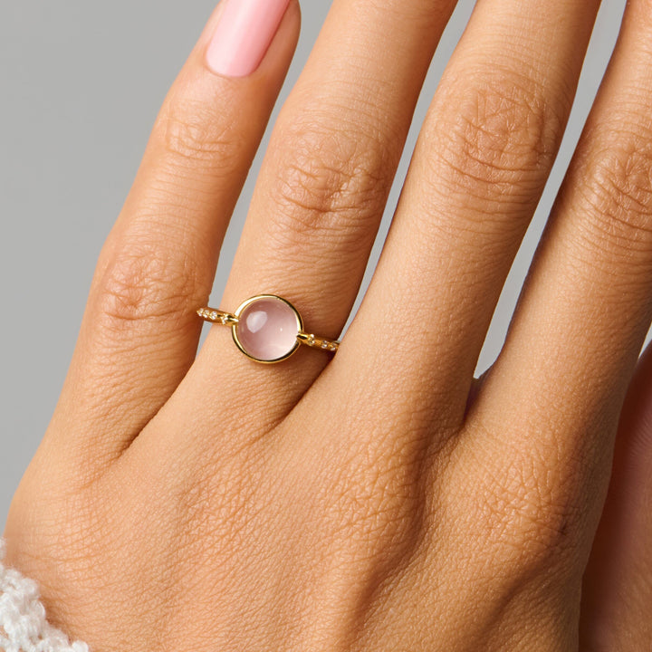 Rose Quartz Engraved Band Ring