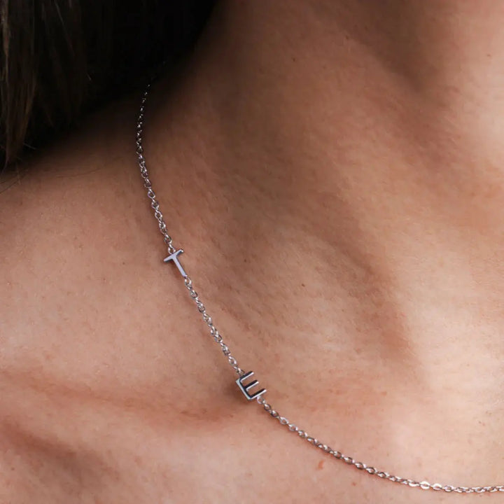 Custom sideways letter necklace in gold