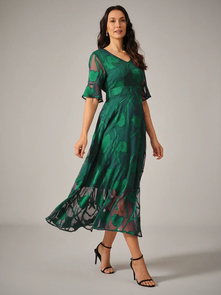 V-Neck A-Line Midi Dress for Women