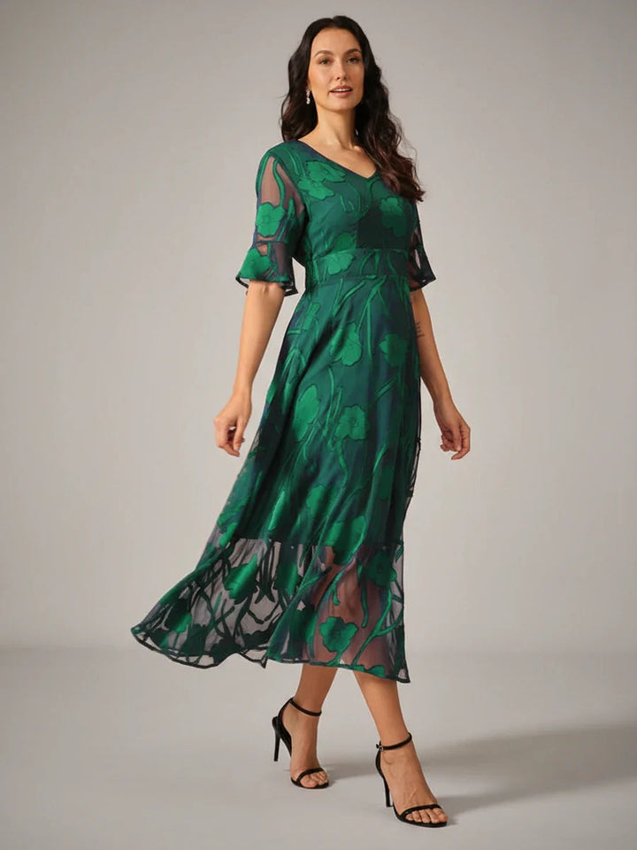 V-Neck A-Line Midi Dress for Women