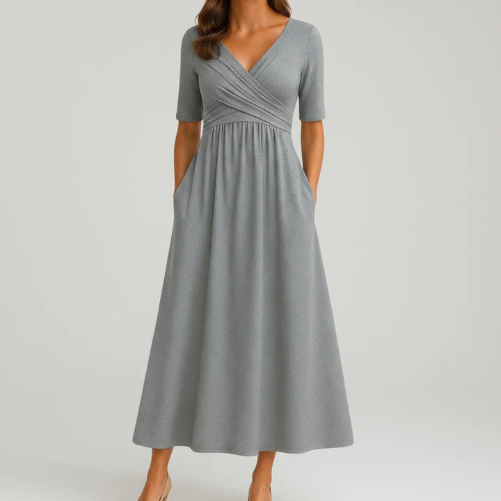 V-Neck A-Line Midi Dress for Women