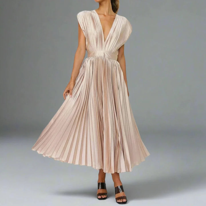 V-Neck A-Line Midi Dress for Women