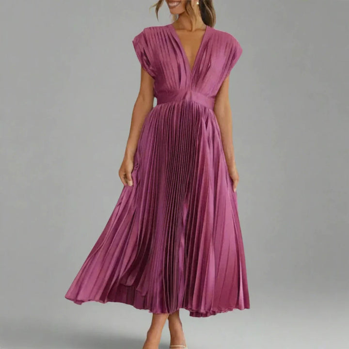 V-Neck A-Line Midi Dress for Women