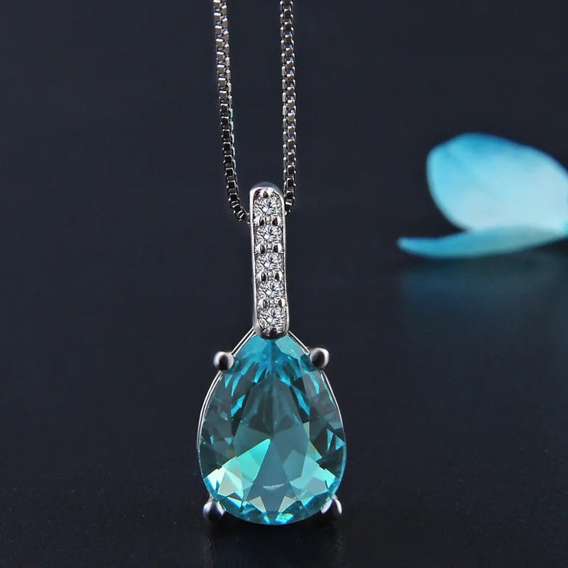 Sterling Silver Water Drop Blue Pendant Necklace