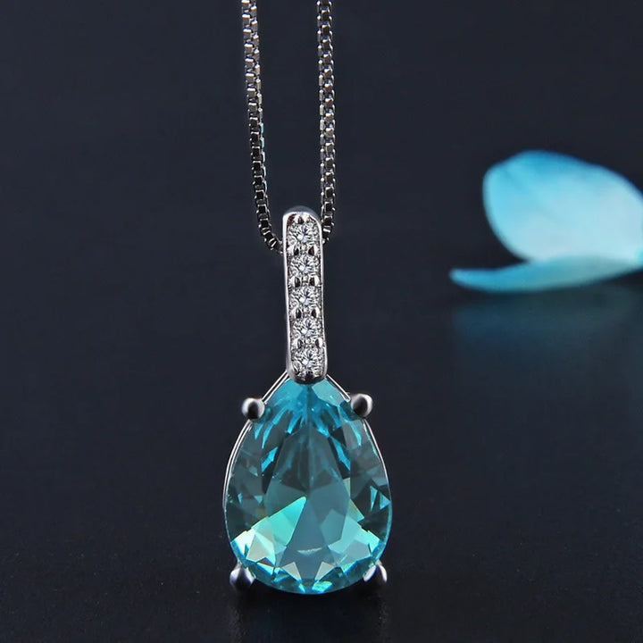Sterling Silver Water Drop Blue Pendant Necklace