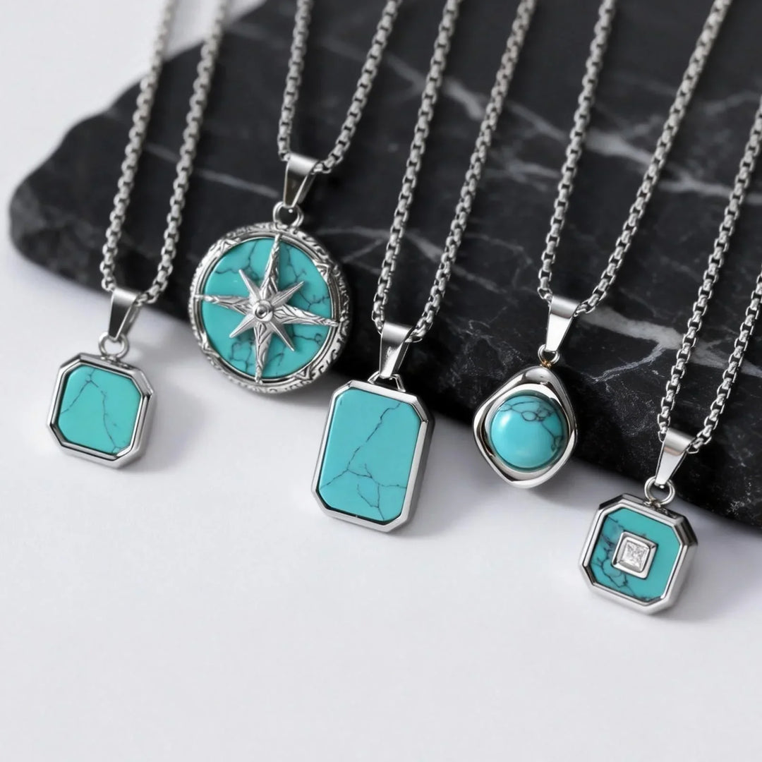 Turquoise Stone Pendant Necklace Set