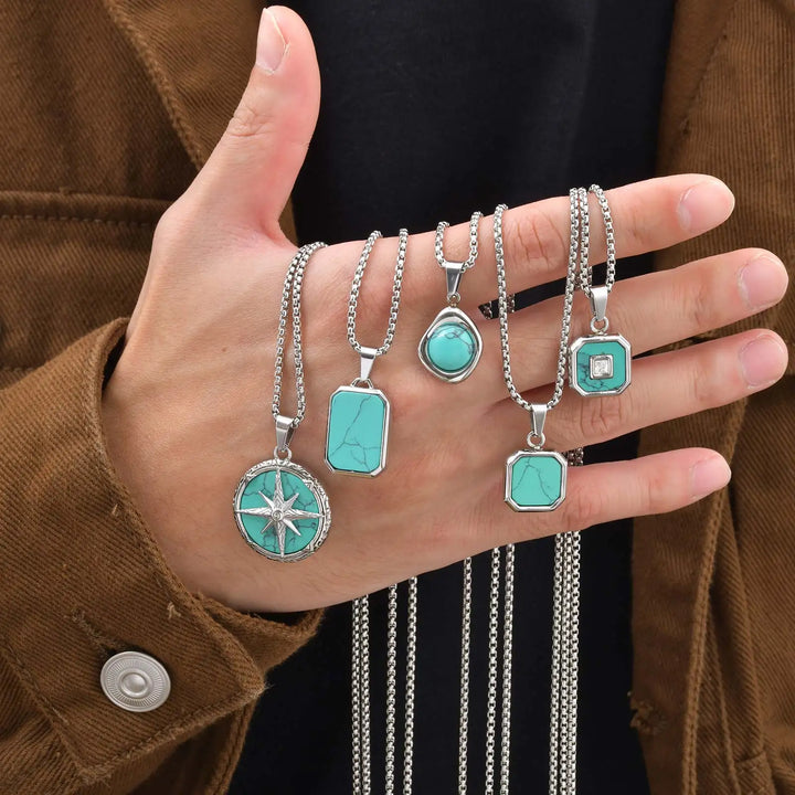 Turquoise Stone Pendant Necklace Set