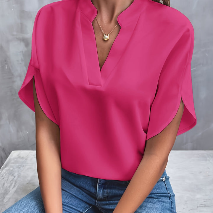 Women's V-Neck Short Sleeve Blouse in Lightweight Fabric