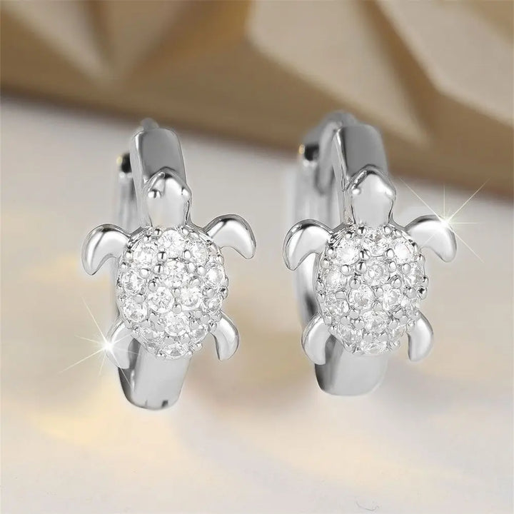 Sea Turtle Hoop Earrings with Sparkling Zircon