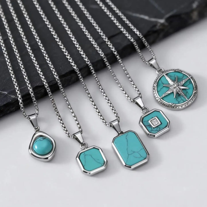 Turquoise Stone Pendant Necklace Set