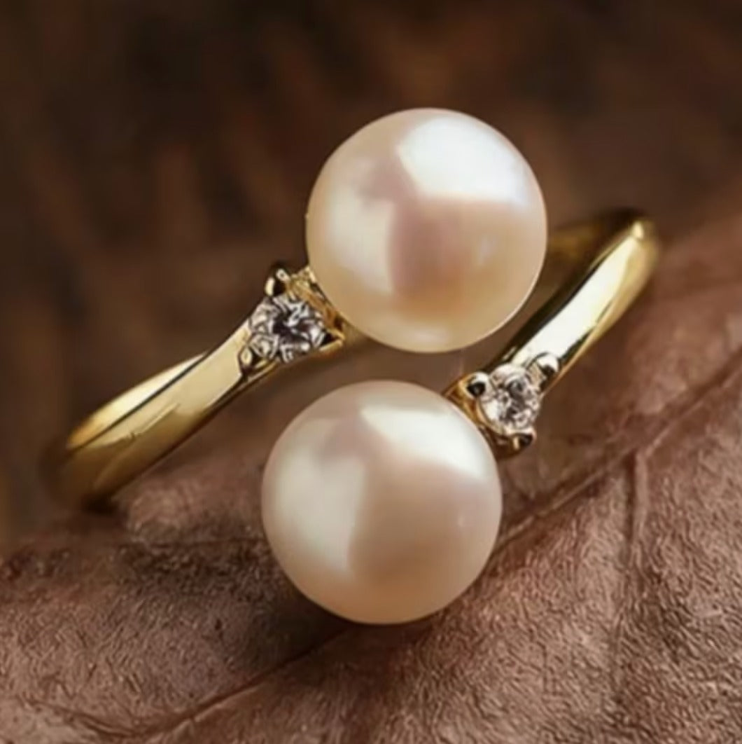 Double Pearl Adjustable Ring