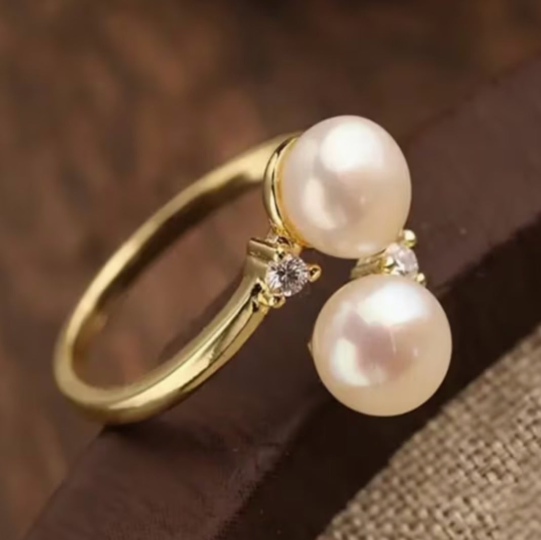 Double Pearl Adjustable Ring