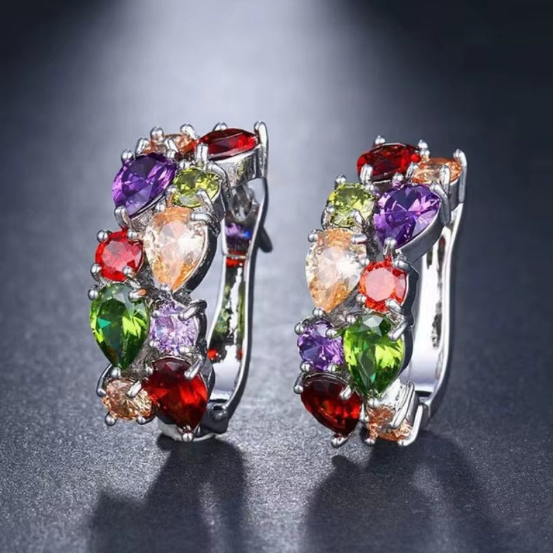 Elegant Colorful Zircon Hoop Earrings