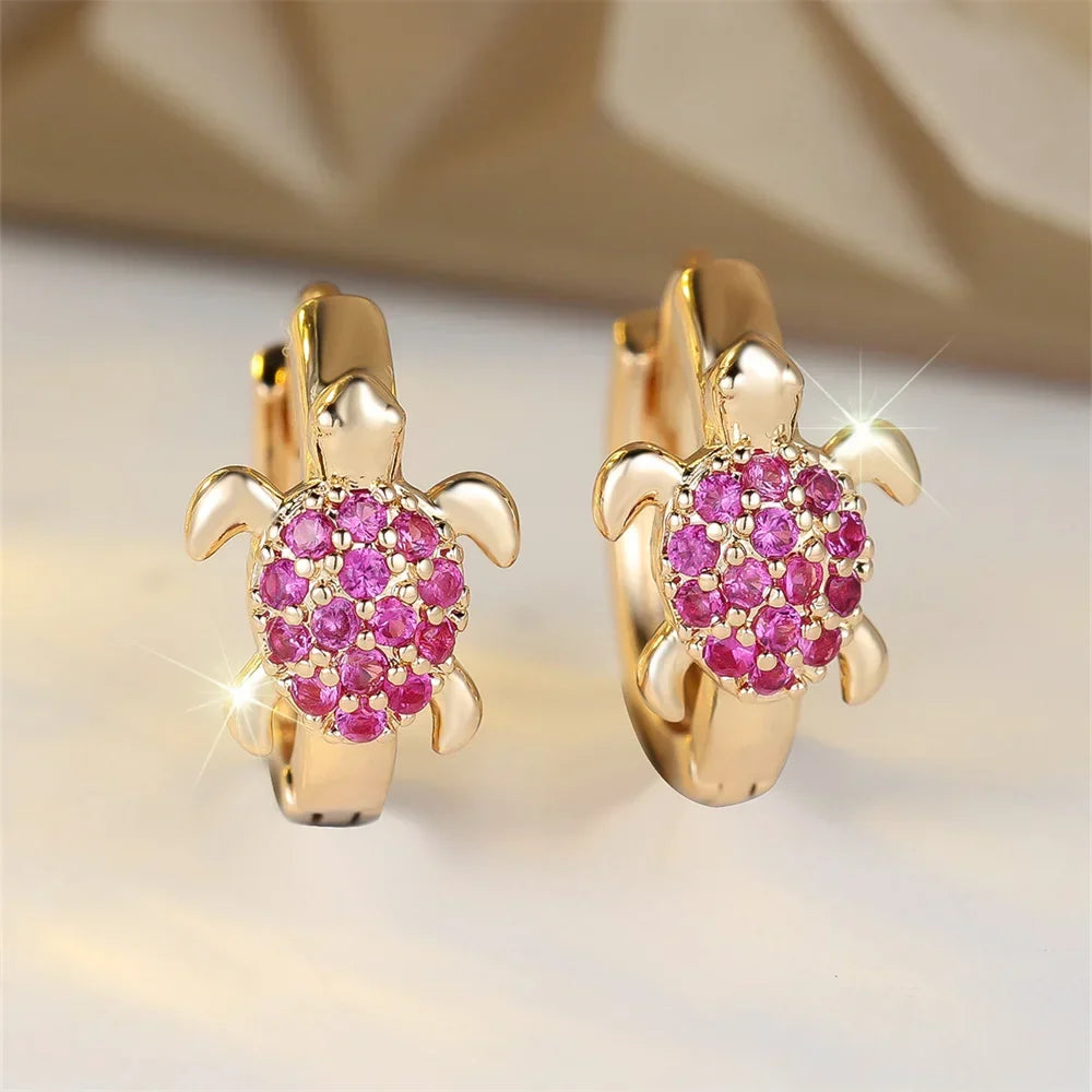 Sea Turtle Hoop Earrings with Sparkling Zircon
