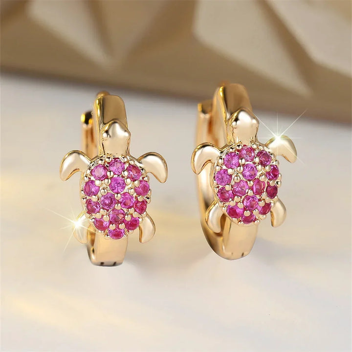 Sea Turtle Hoop Earrings with Sparkling Zircon