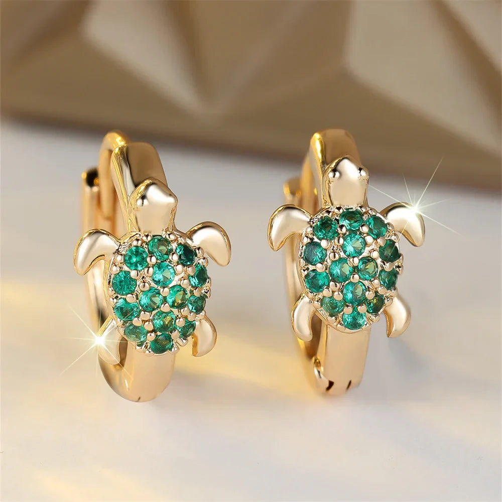 Sea Turtle Hoop Earrings with Sparkling Zircon