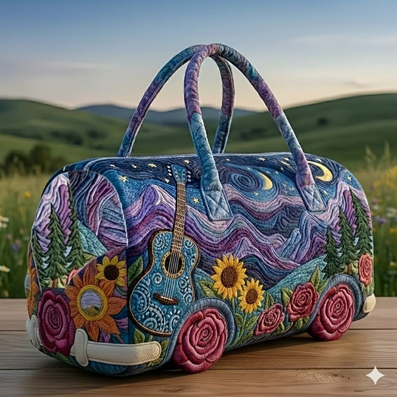 Starry Night Guitar Floral Quilted Duffel Bag