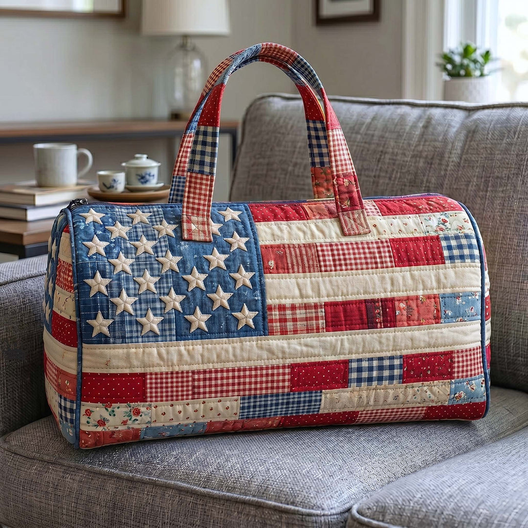 Vintage Patchwork Star Stripes Quilted Duffel Bag