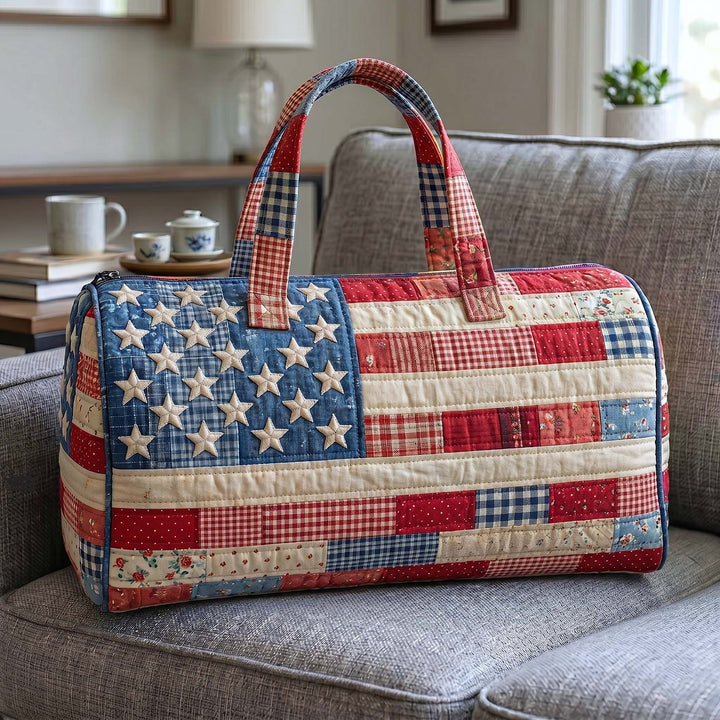 Vintage Patchwork Star Stripes Quilted Duffel Bag