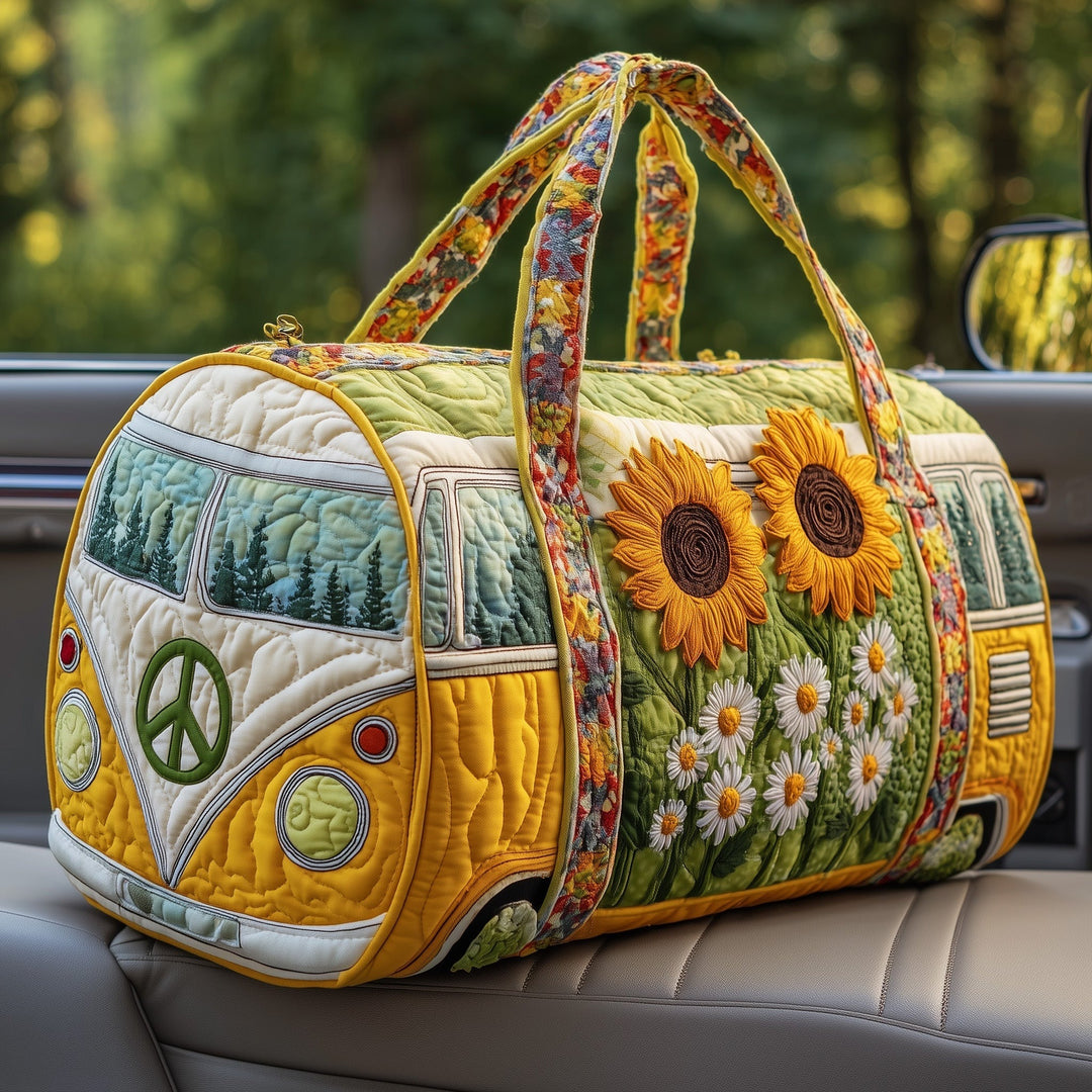 Sunflower Daisy Hippie Bus Quilted Duffel Bag