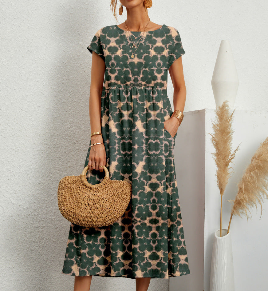 Women’s Dress | Short Sleeve Printed Midi