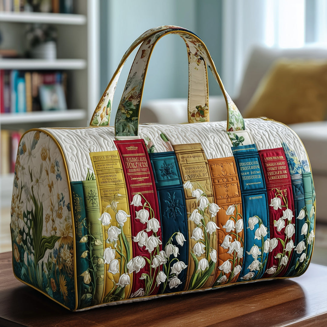 Vintage Book Lily of the Valley Quilted Duffel Bag