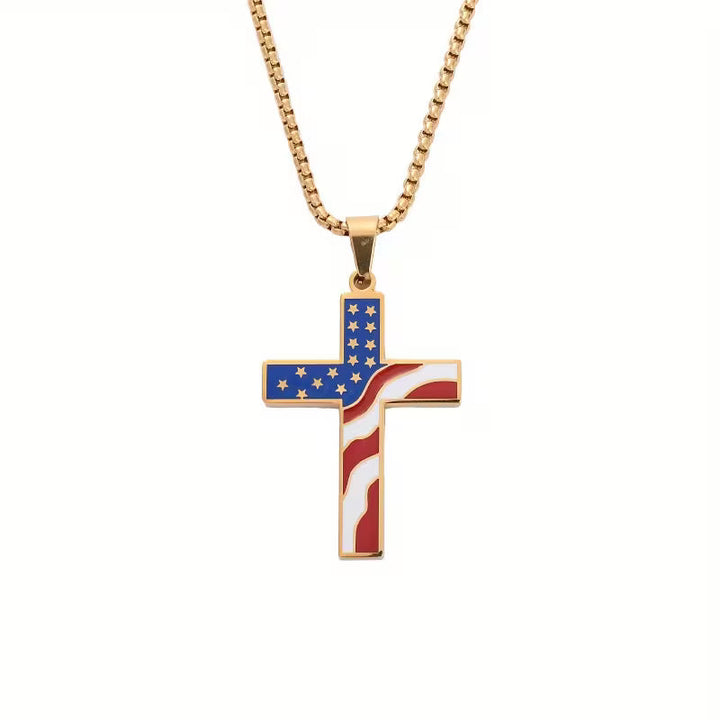 American Flag Cross Pendant Necklace