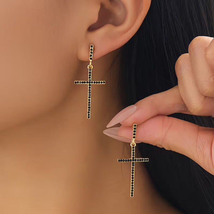 Rhinestone Cross Stud Earrings