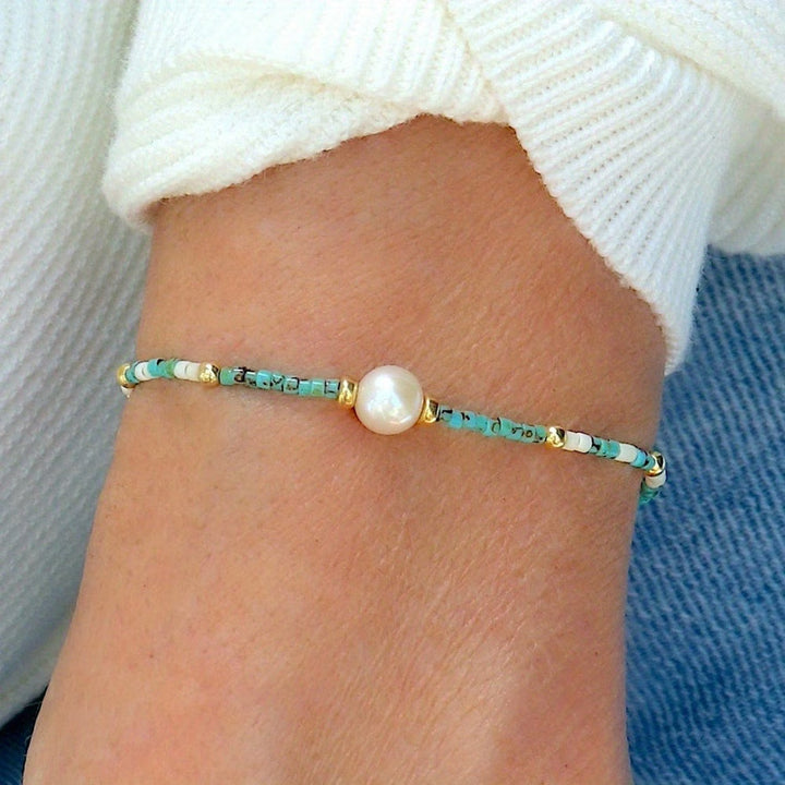 Minimal Turquoise and Pearl Bracelet