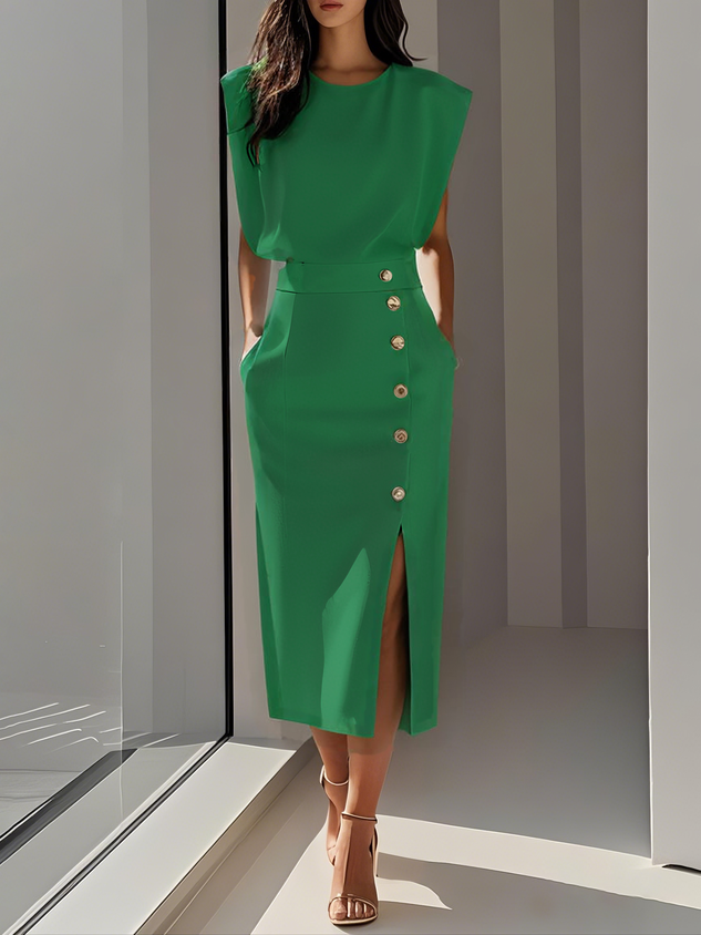 Women’s Dress | Sleeveless Side Button Midi