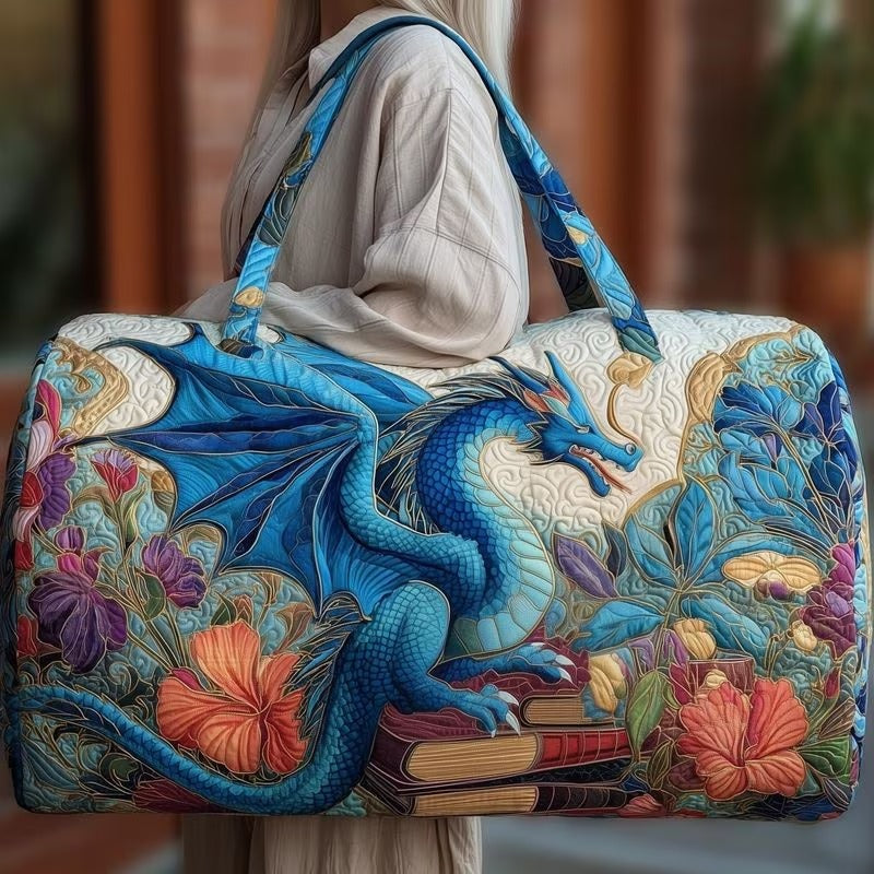 Dragon Floral Print Quilted Duffel Bag