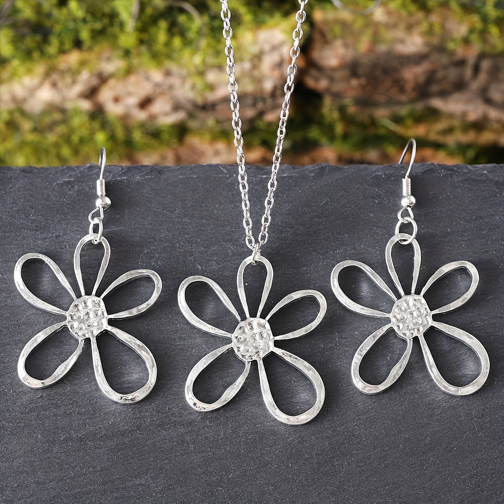 Bohemian Flower Necklace Earrings Set