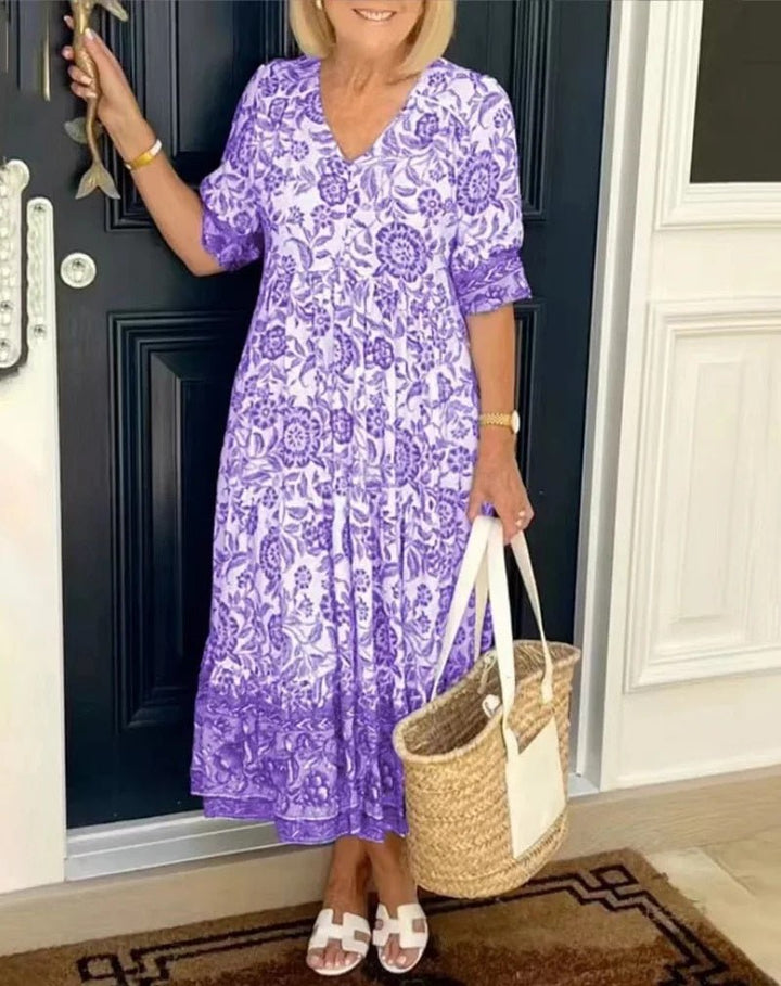 Amanda | Women's V-Neck Floral Midi Dress