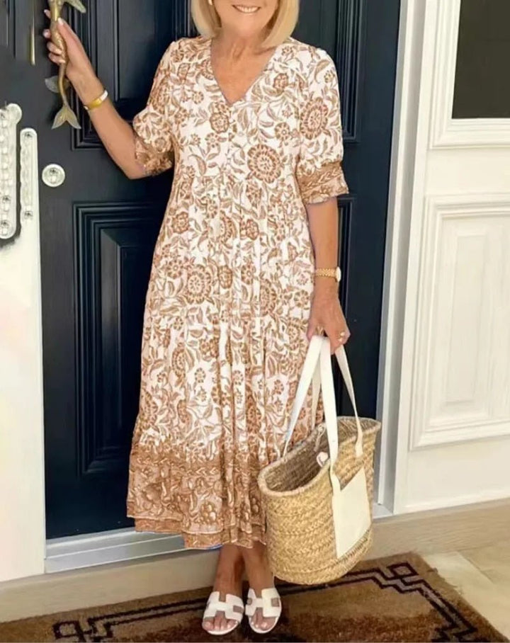 Amanda | Women's V-Neck Floral Midi Dress