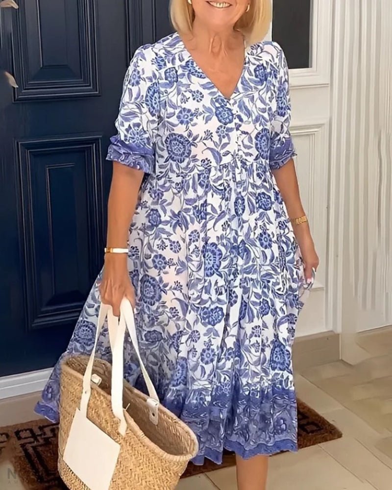 Amanda | Women's V-Neck Floral Midi Dress