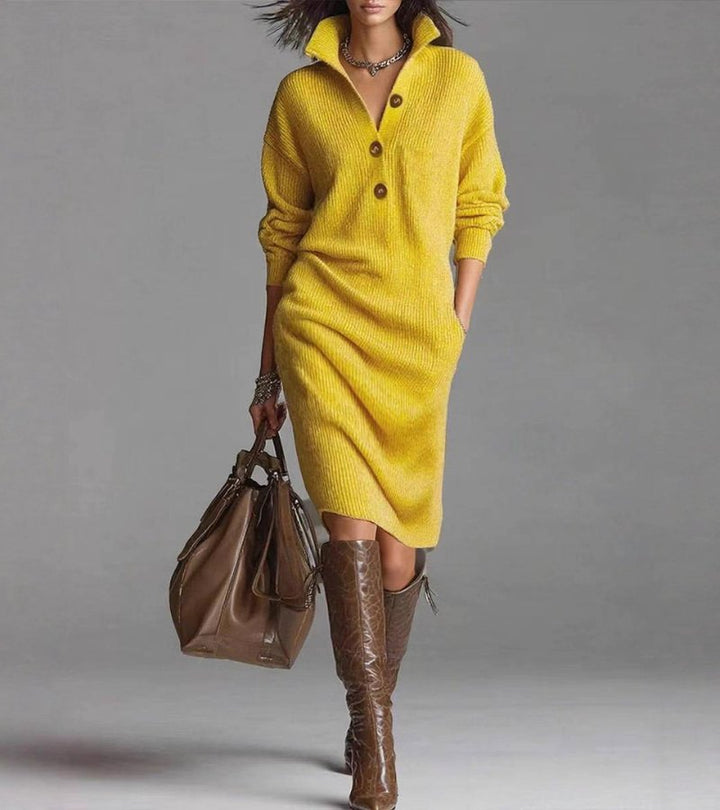 Anne | Women's High Neck Sweater Midi Dress