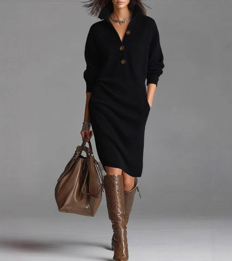 Anne | Women's High Neck Sweater Midi Dress
