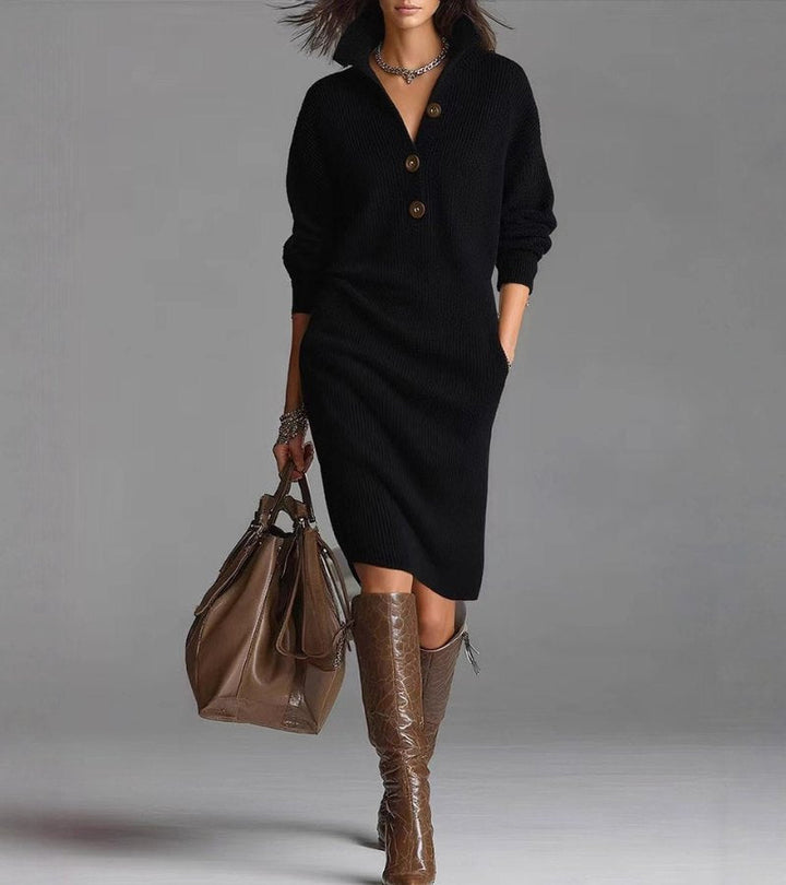Anne | Women's High Neck Sweater Midi Dress