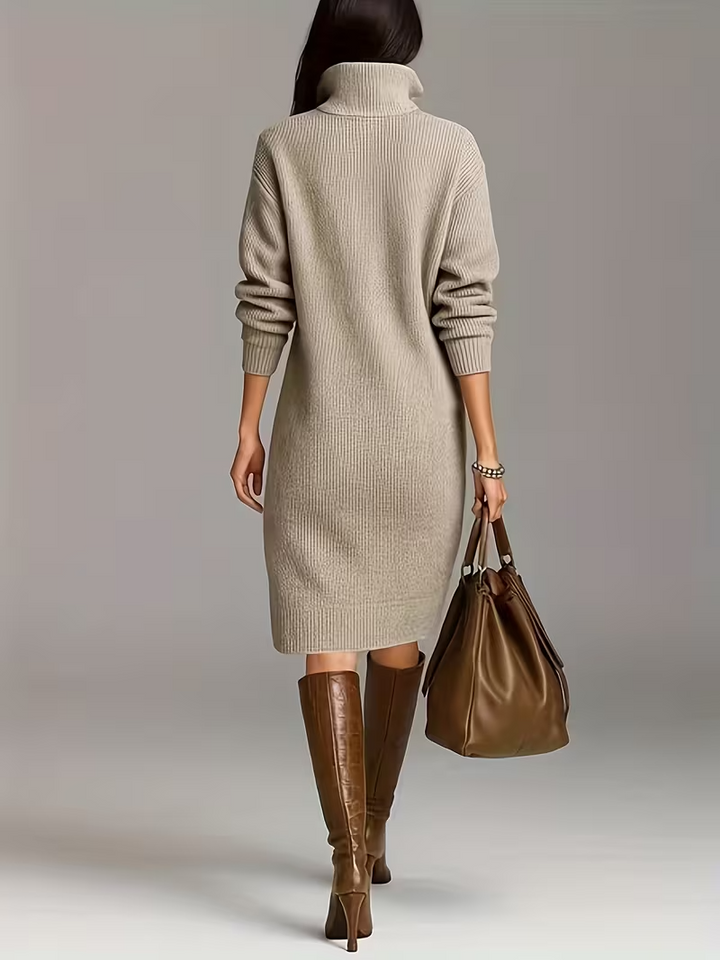 Anne | Women's High Neck Sweater Midi Dress