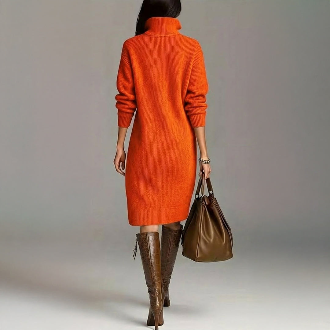 Anne | Women's High Neck Sweater Midi Dress