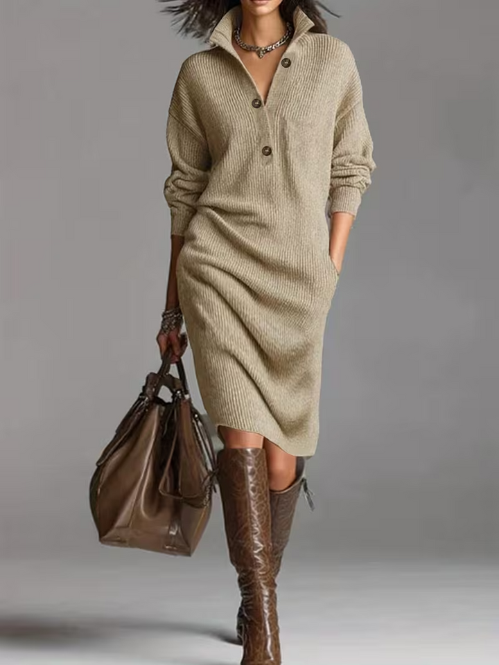 Anne | Women's High Neck Sweater Midi Dress