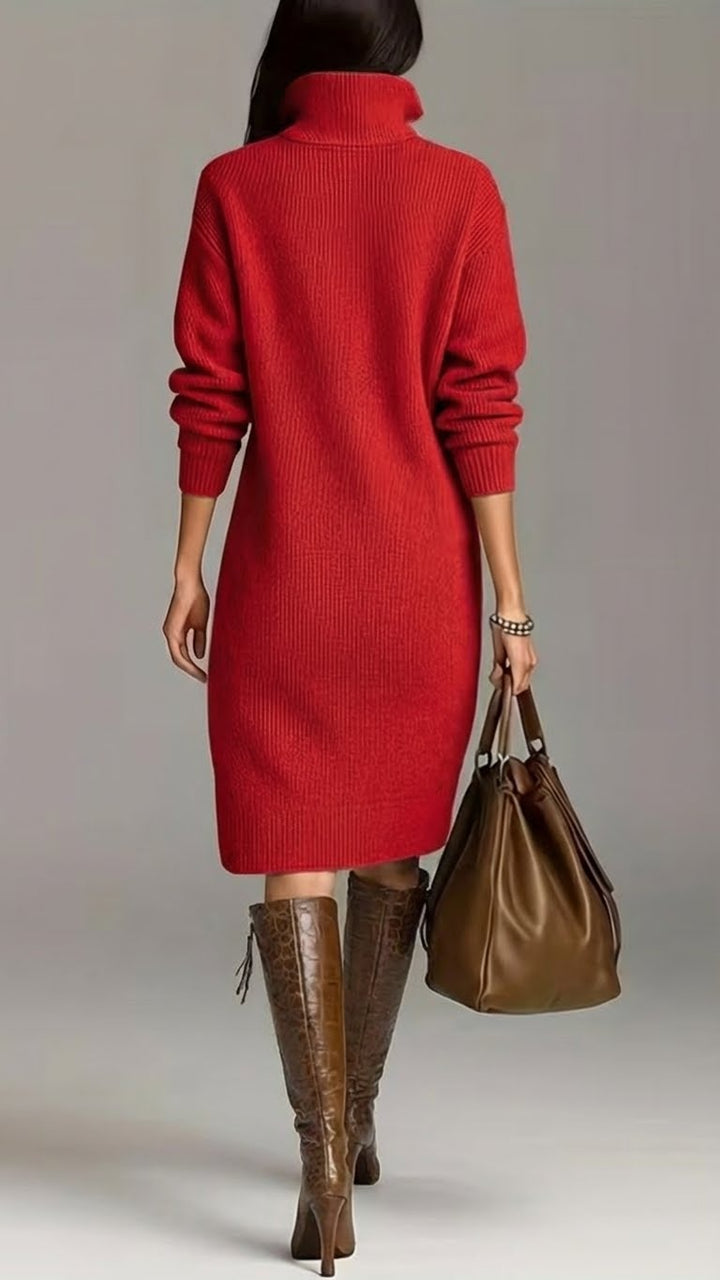 Anne | Women's High Neck Sweater Midi Dress