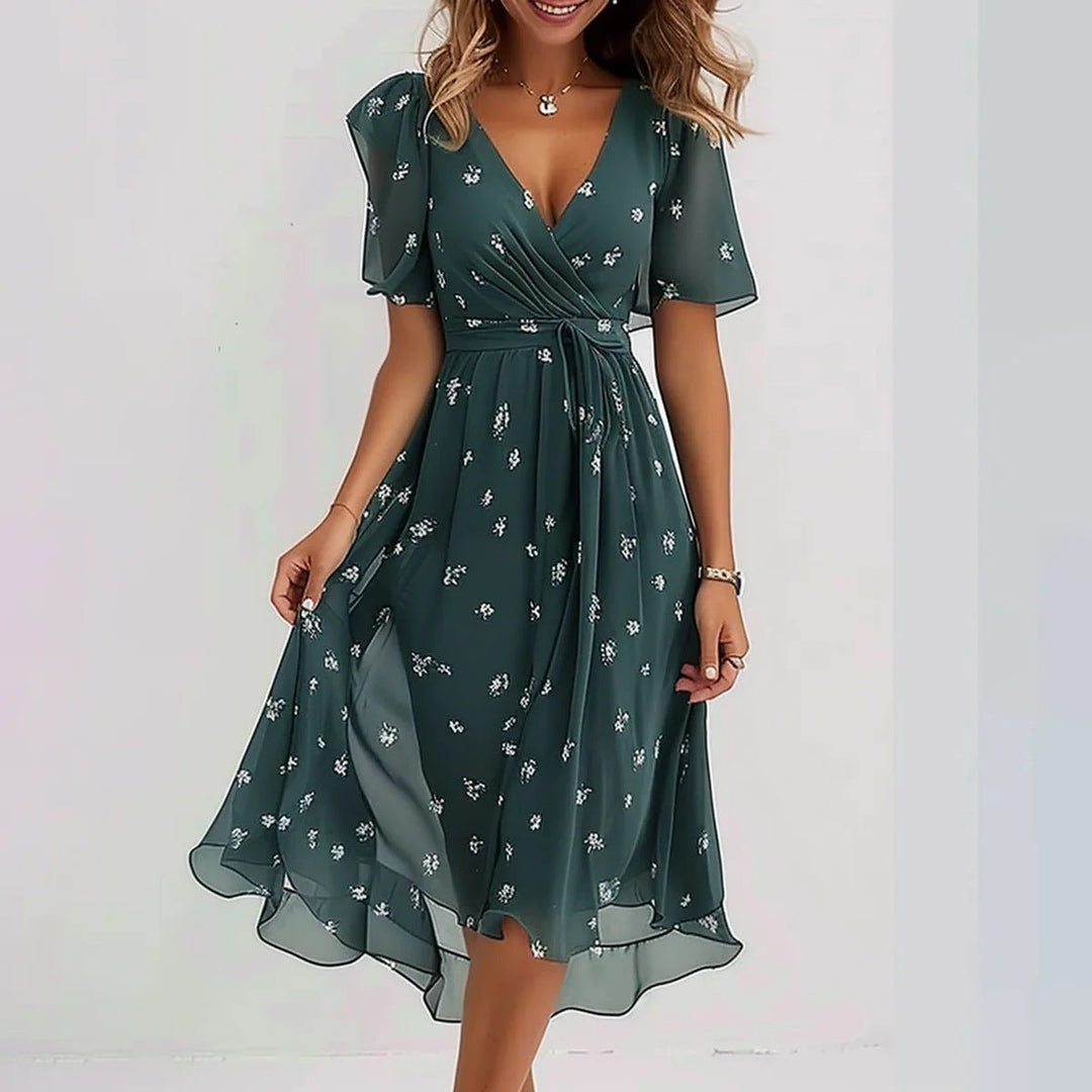Ashley | Women's V-Neck A-Line Midi Dress
