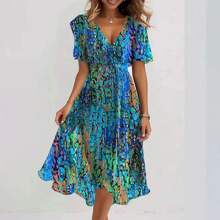 Ashley | Women's V-Neck A-Line Midi Dress