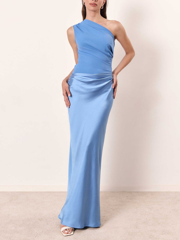 Women's Elegant One Shoulder Pleated Party Maxi Dress