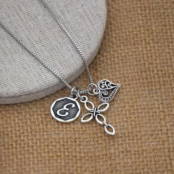 Initial Letter Heart & Cross Necklace